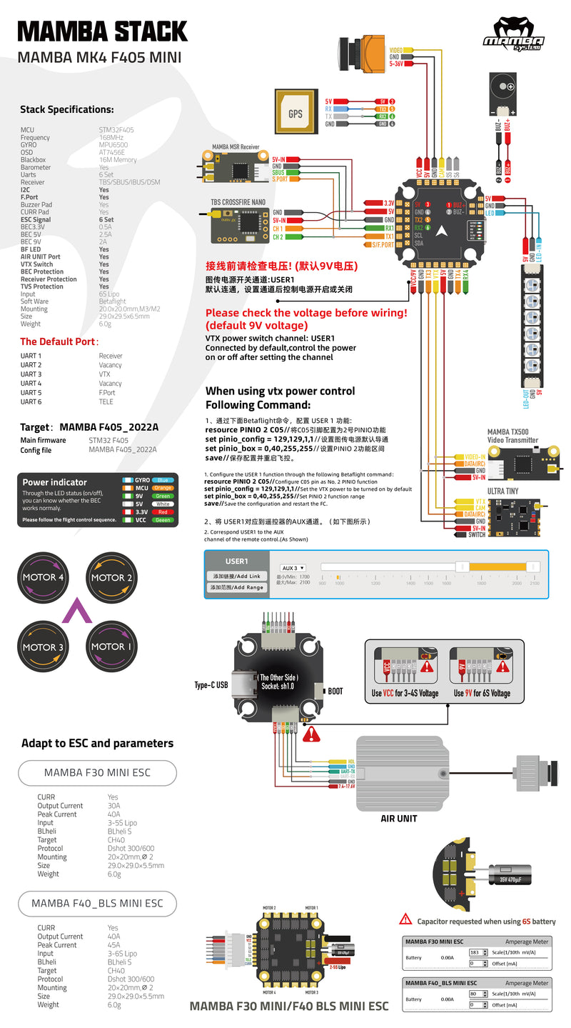 MAMBA MK4 F405MINI 30A/40A/Reactor 44A MINI 8-битный стек управления полетом 20 мм/м2